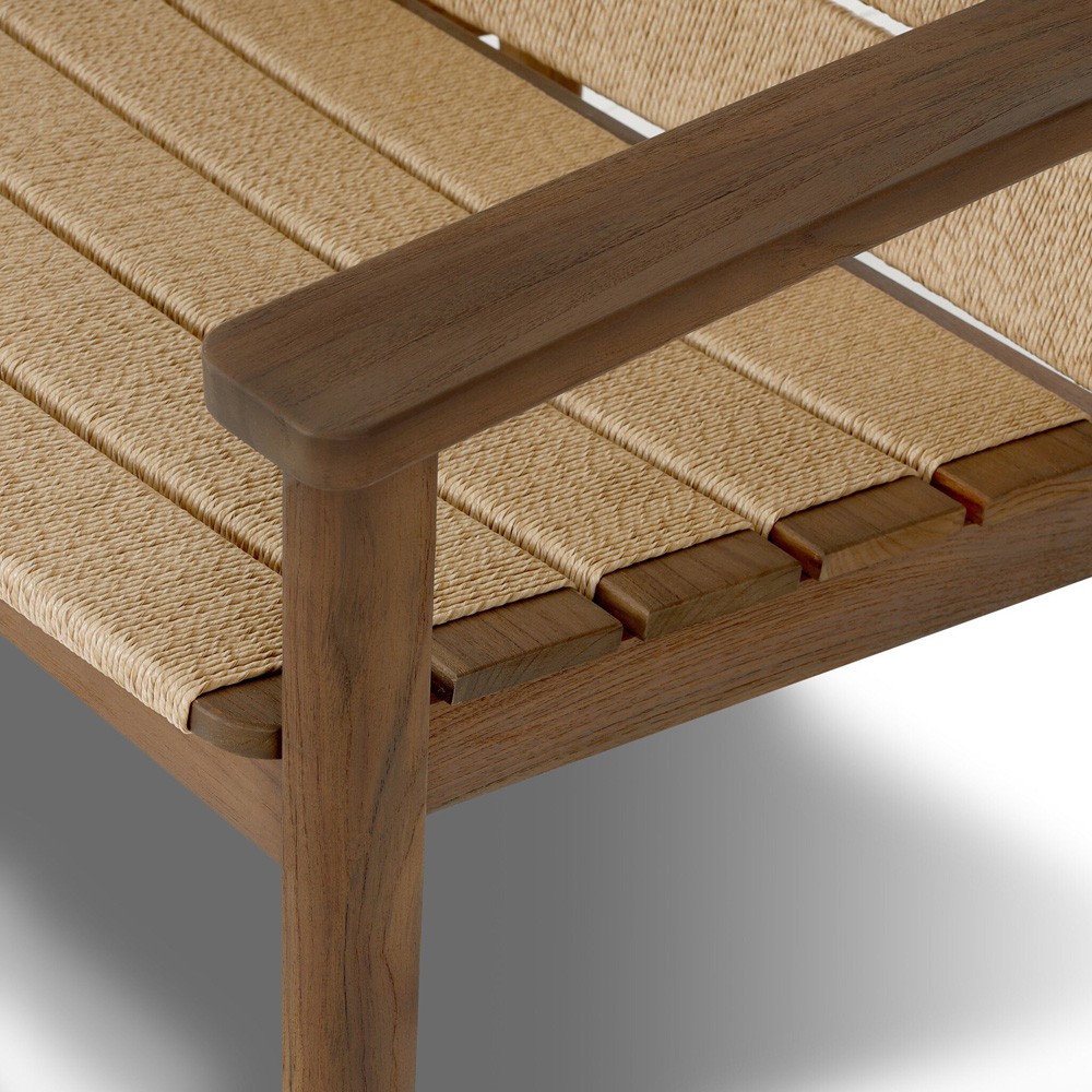 Isolde Coastal Beach Brown Teak Woven Outdoor Lounge Chair|