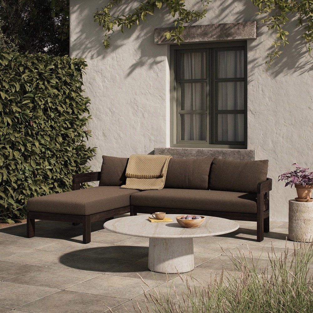 Aviel Modern Classic Brown Teak Outdoor Sectional - Left Chaise - 98"|