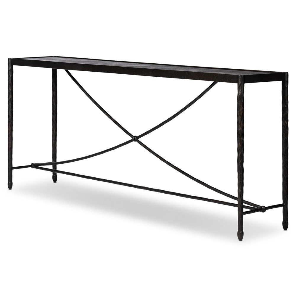Jane Updated Traditional Textured Black Iron Rectangular Console Table|