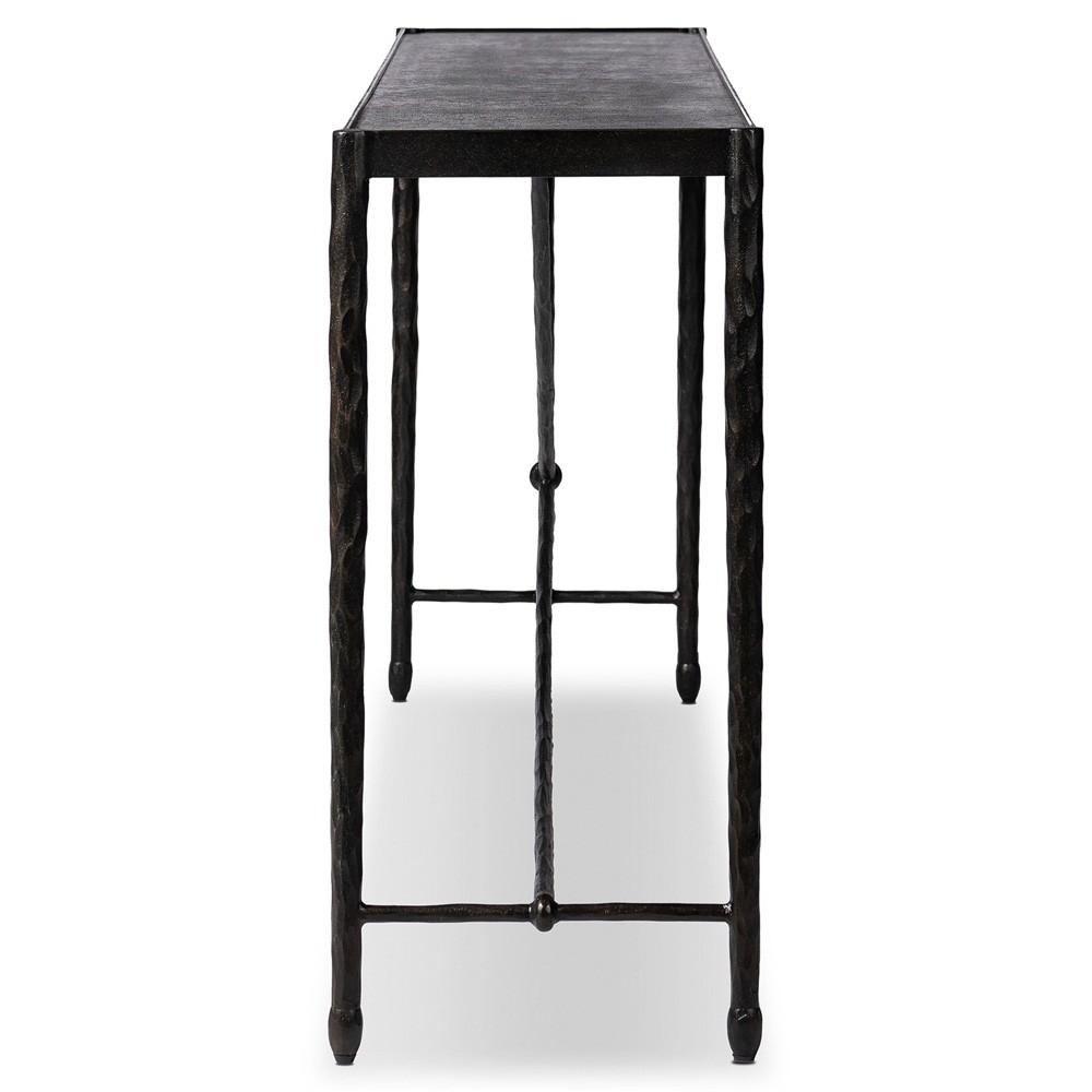 Jane Updated Traditional Textured Black Iron Rectangular Console Table|