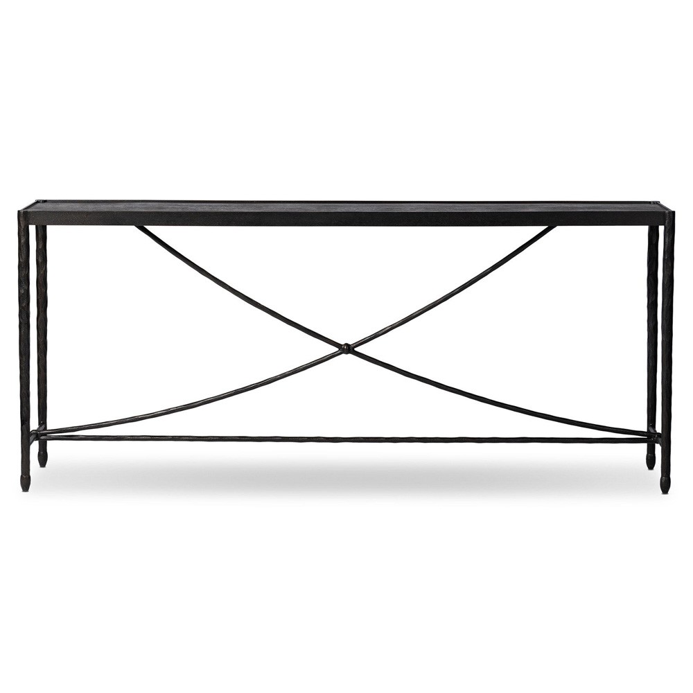 Jane Updated Traditional Textured Black Iron Rectangular Console Table|
