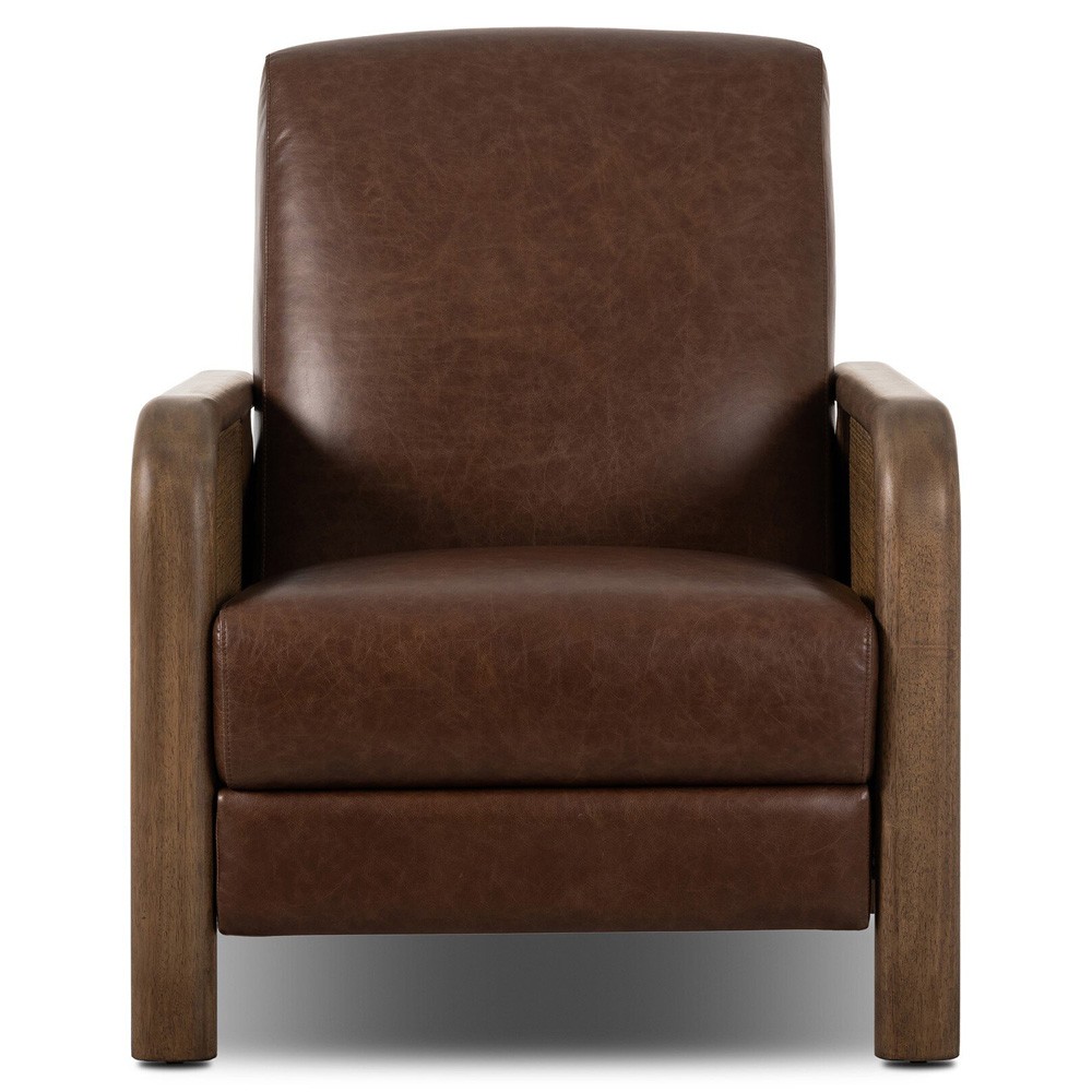 Janek Rustic Lodge Brown Leather Woven Cane Recliner|
