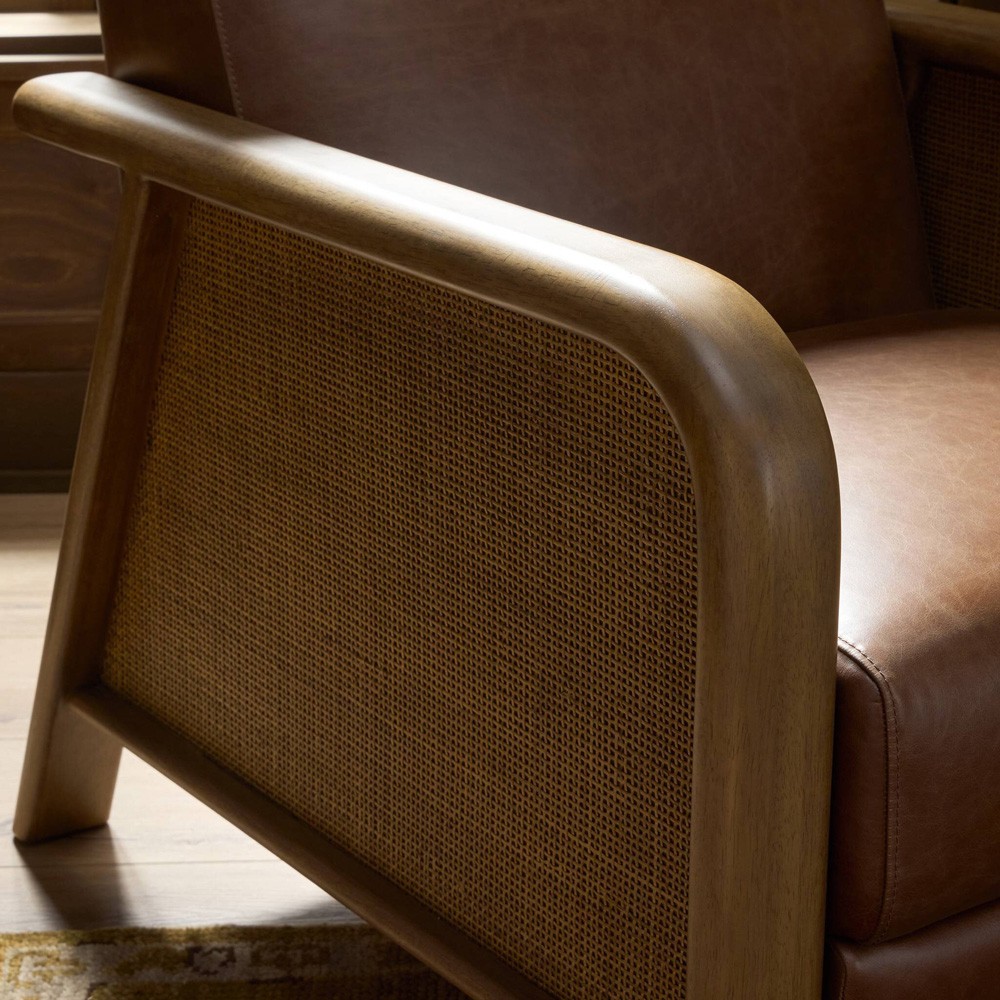 Janek Rustic Lodge Brown Leather Woven Cane Recliner|