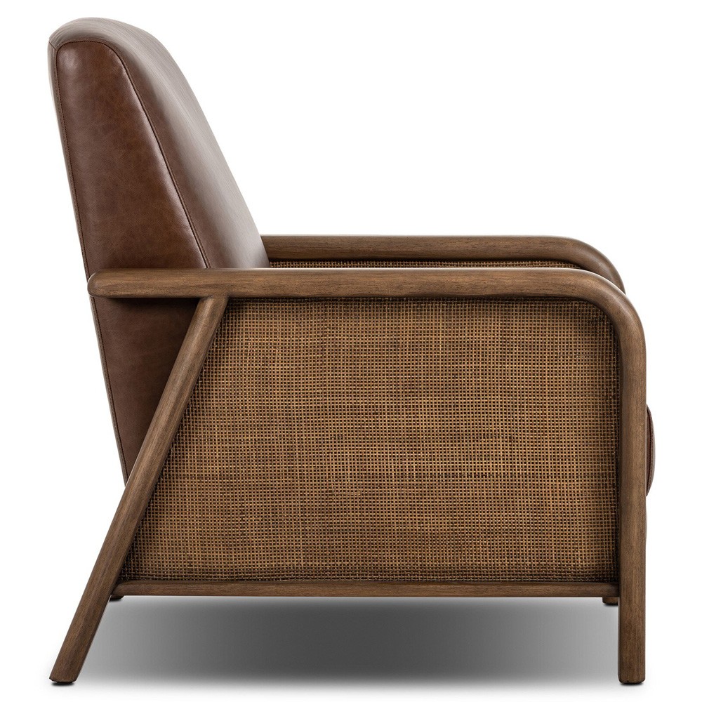 Janek Rustic Lodge Brown Leather Woven Cane Recliner|