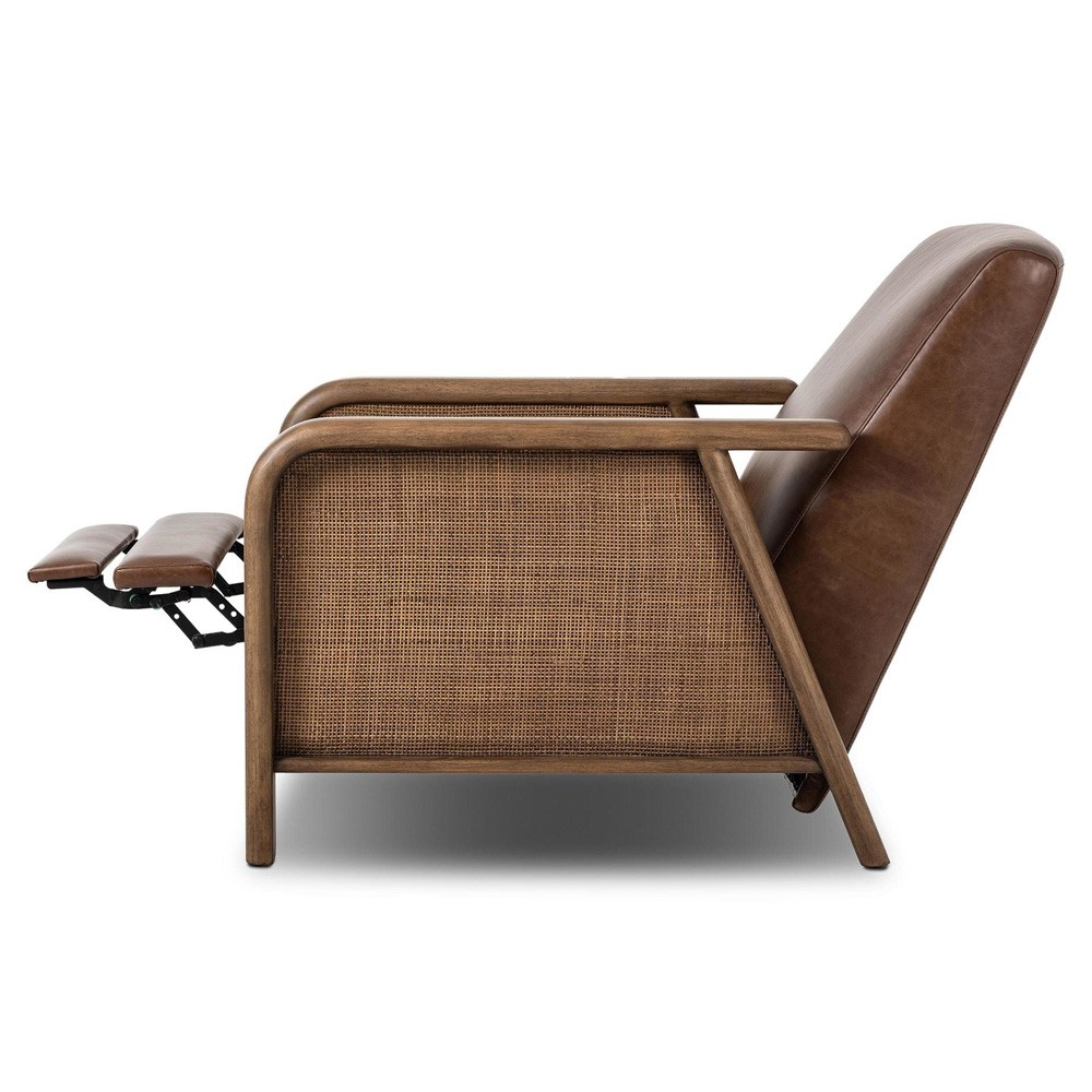 Janek Rustic Lodge Brown Leather Woven Cane Recliner|