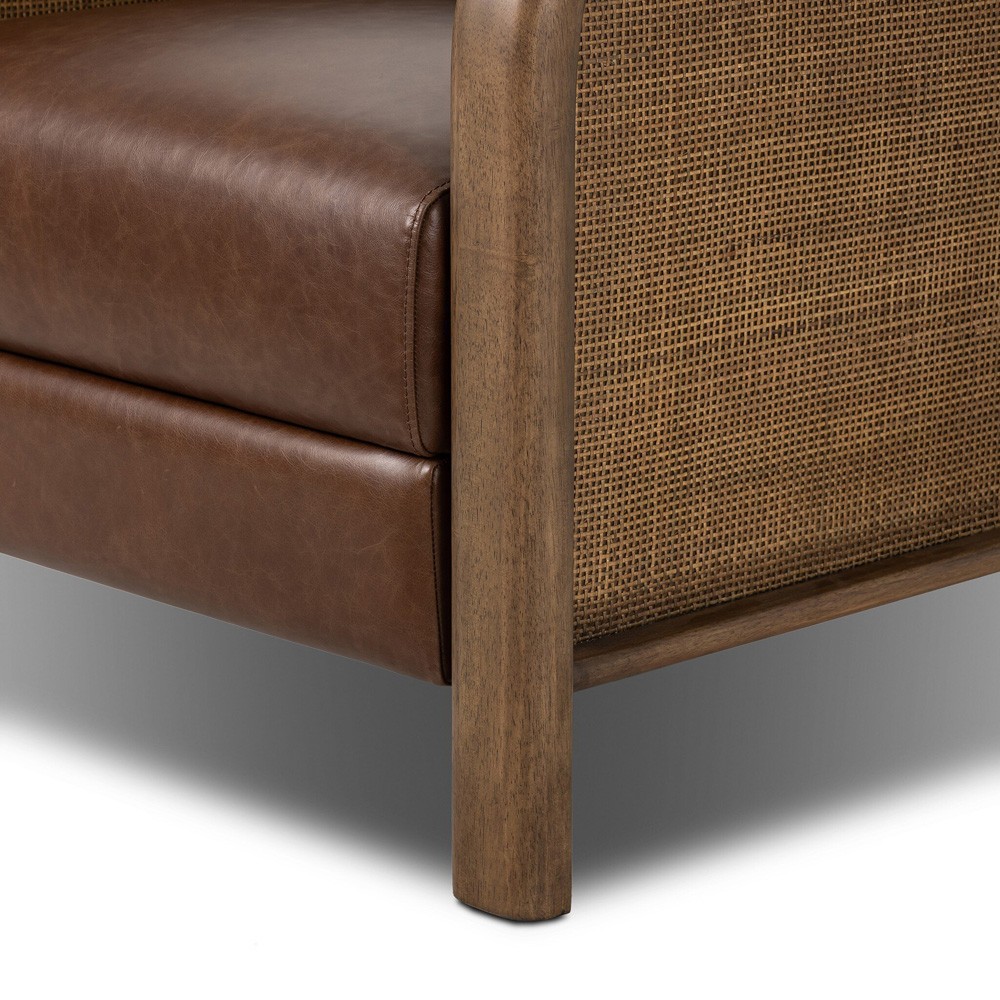 Janek Rustic Lodge Brown Leather Woven Cane Recliner|