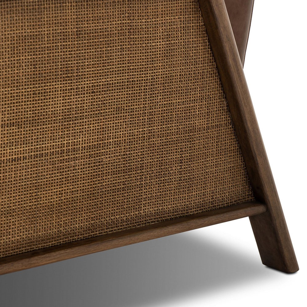 Janek Rustic Lodge Brown Leather Woven Cane Recliner|