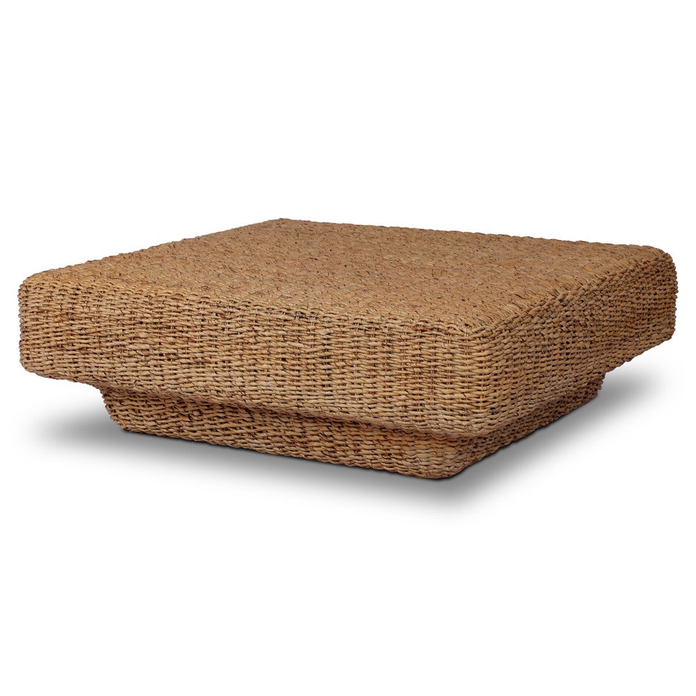 Keira Coastal Beach Bleached Woven Banana Leaf Square Coffee Table |