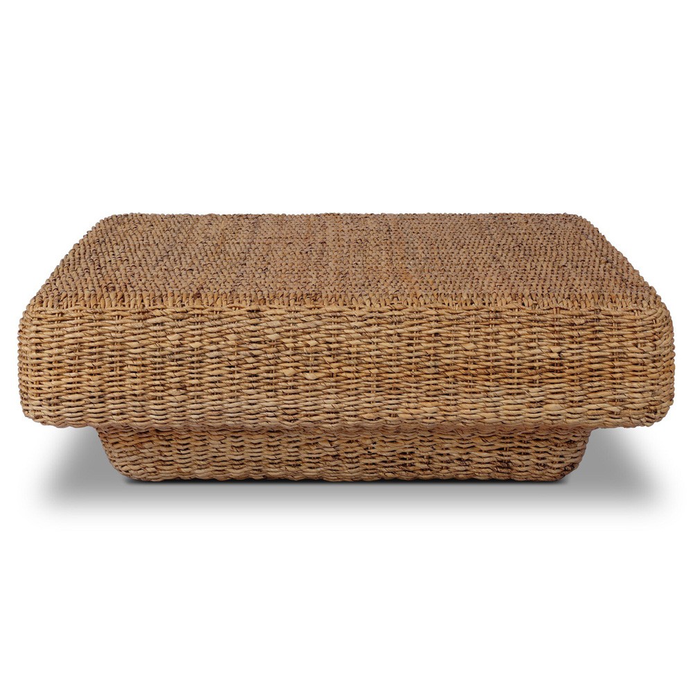Keira Coastal Beach Bleached Woven Banana Leaf Square Coffee Table |