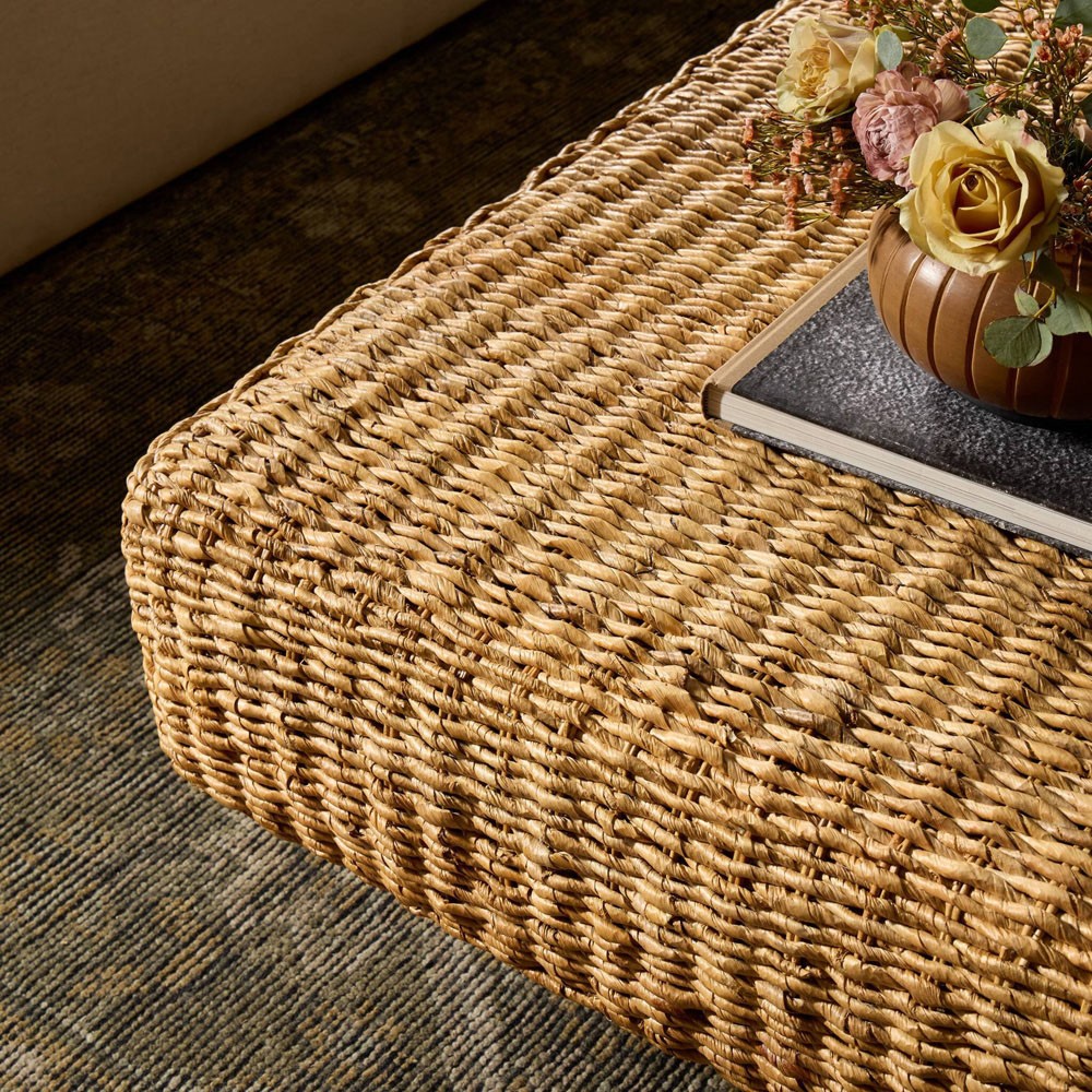 Keira Coastal Beach Bleached Woven Banana Leaf Square Coffee Table |