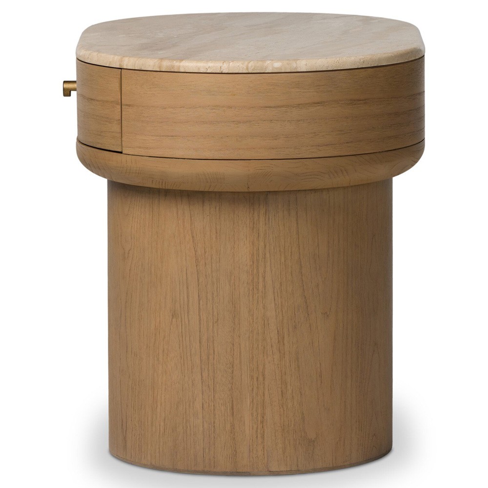 Lando Modern Classic Beige Marble Brown Wood Nightstand|