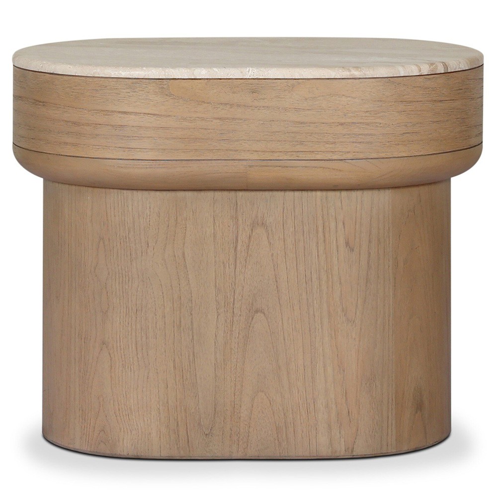 Lando Modern Classic Beige Marble Brown Wood Nightstand|