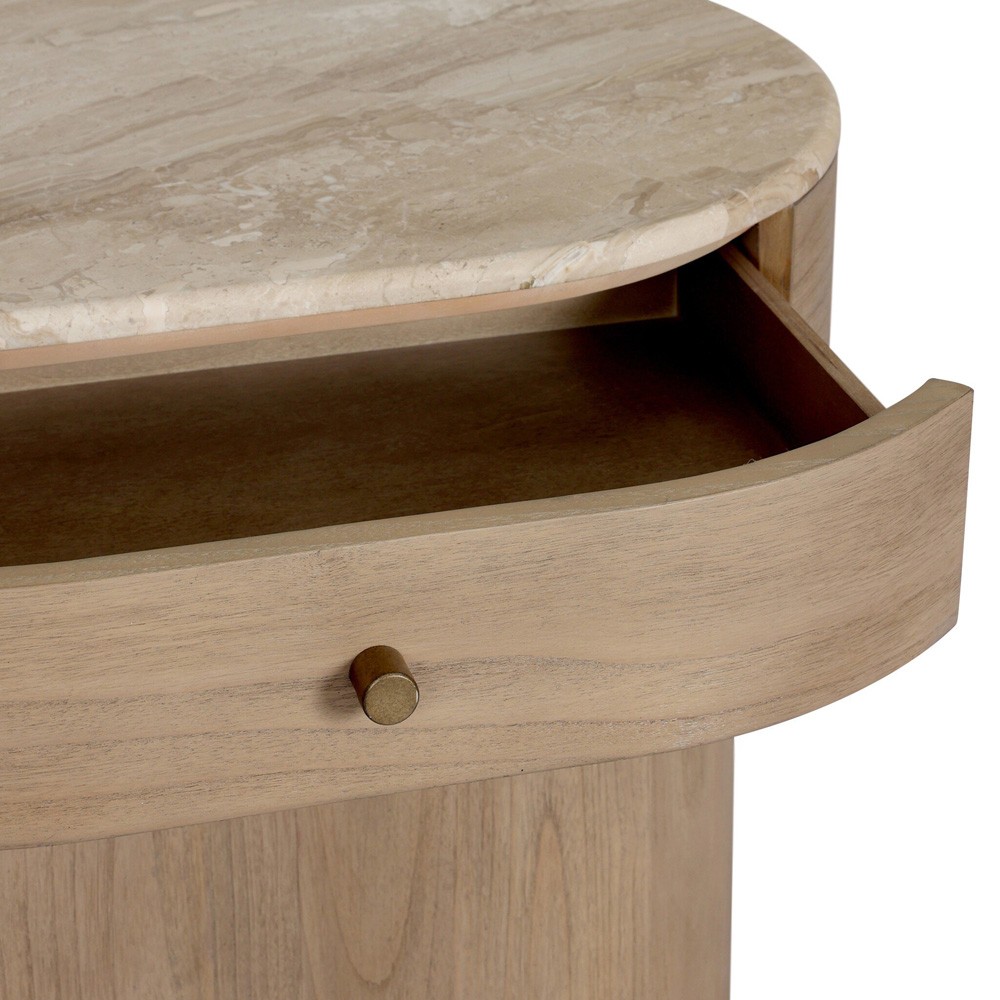 Lando Modern Classic Beige Marble Brown Wood Nightstand|