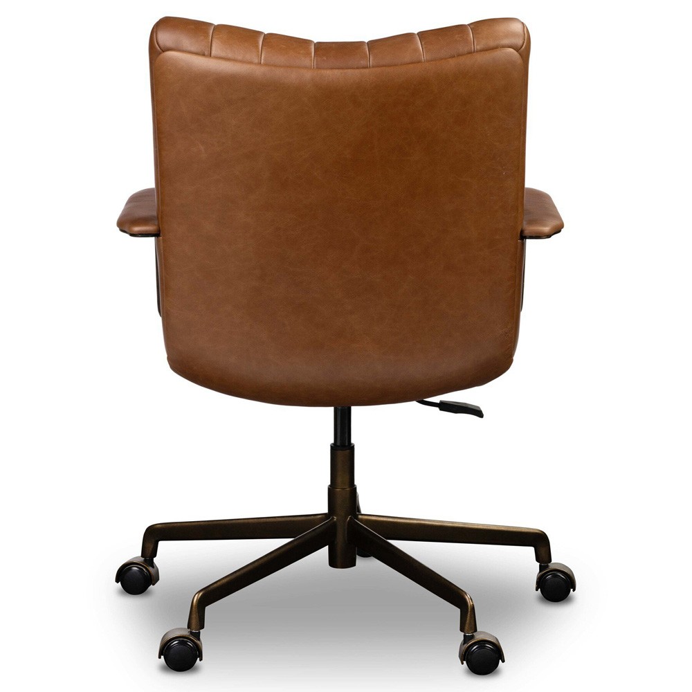Lemmy Modern Classic Brown Leather Brushed Brass Desk Chair|