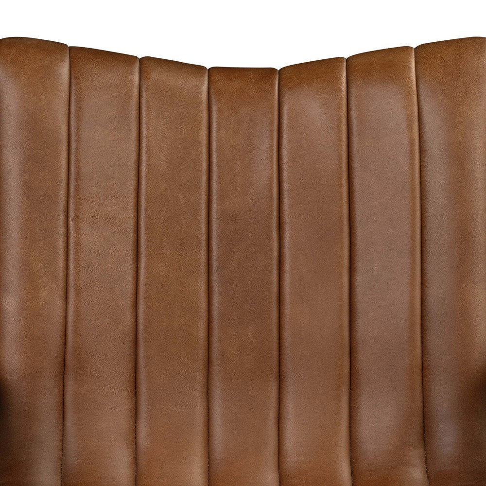 Lemmy Modern Classic Brown Leather Brushed Brass Desk Chair|