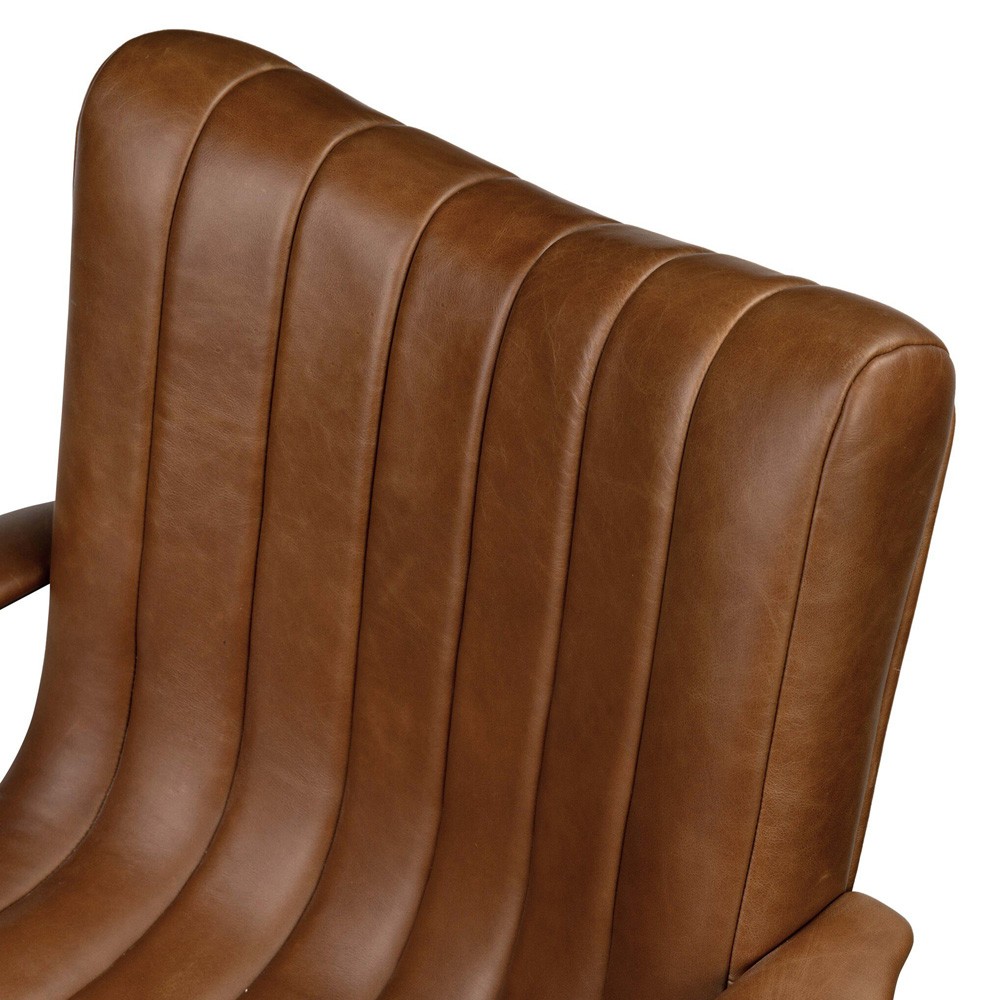 Lemmy Modern Classic Brown Leather Brushed Brass Desk Chair|
