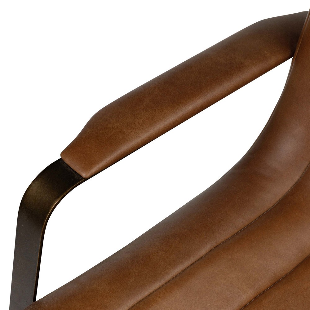 Lemmy Modern Classic Brown Leather Brushed Brass Desk Chair|