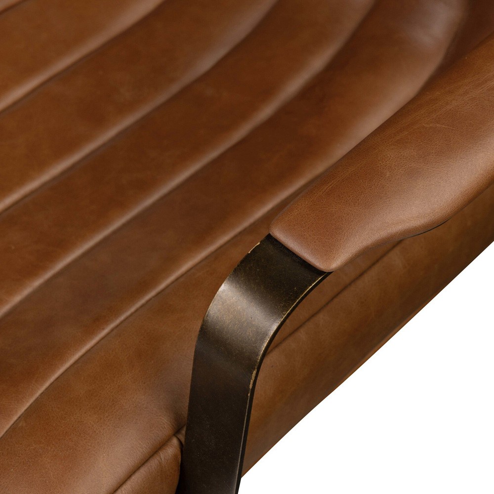 Lemmy Modern Classic Brown Leather Brushed Brass Desk Chair|