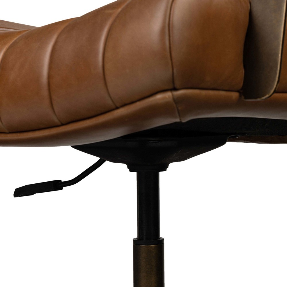 Lemmy Modern Classic Brown Leather Brushed Brass Desk Chair|
