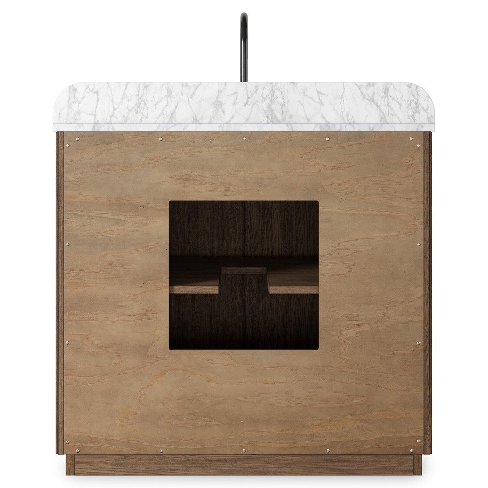 Malden Modern Classic White Marble Brown Oak Reeded Vanity Sink - 36"|