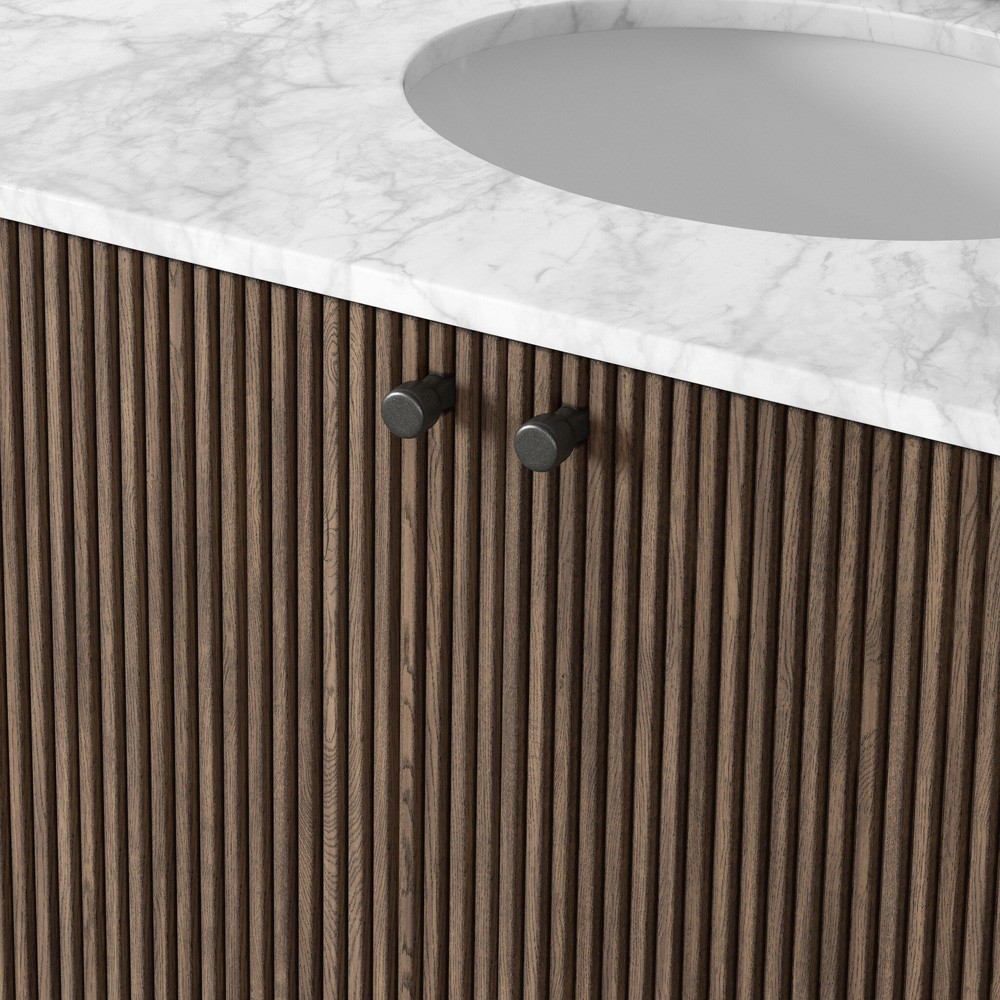 Malden Modern Classic White Marble Brown Oak Reeded Vanity Sink - 36"|