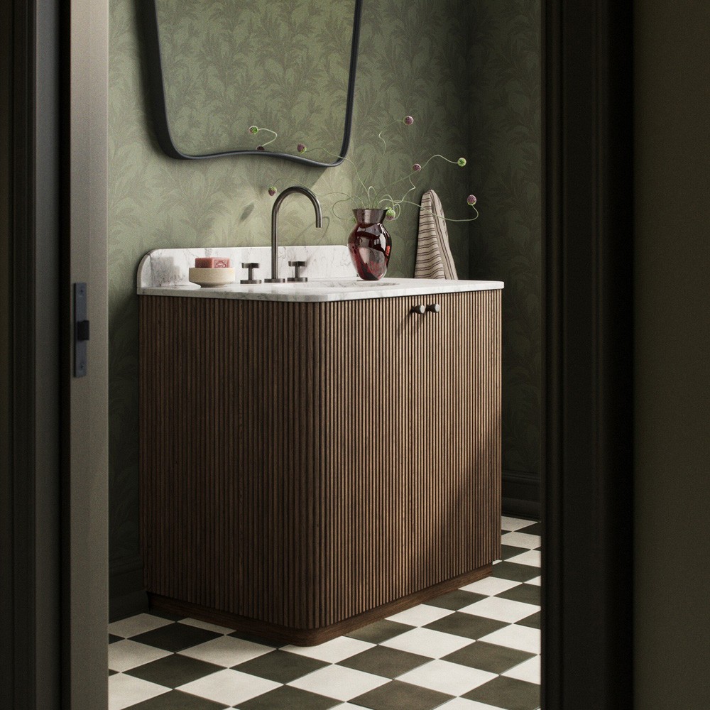 Malden Modern Classic White Marble Brown Oak Reeded Vanity Sink - 36"|