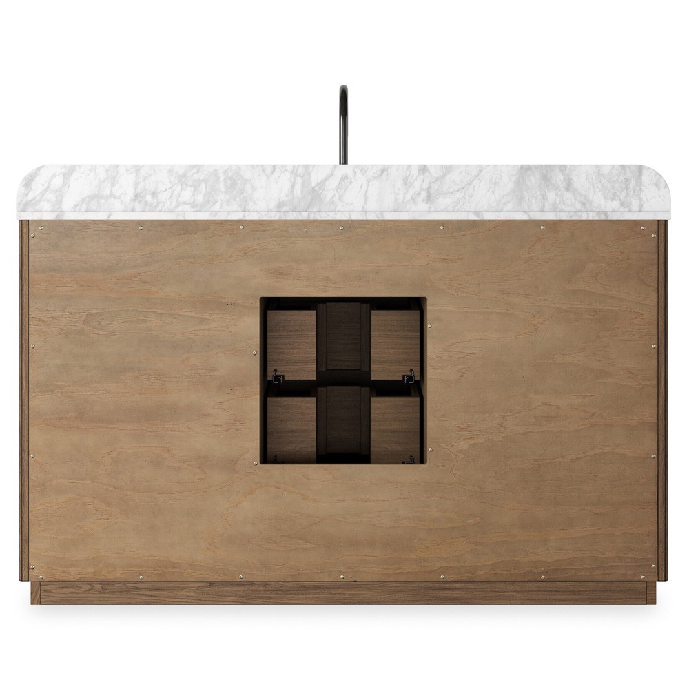 Malden Modern Classic White Marble Brown Oak Reeded Wide Vanity Sink - 55"|