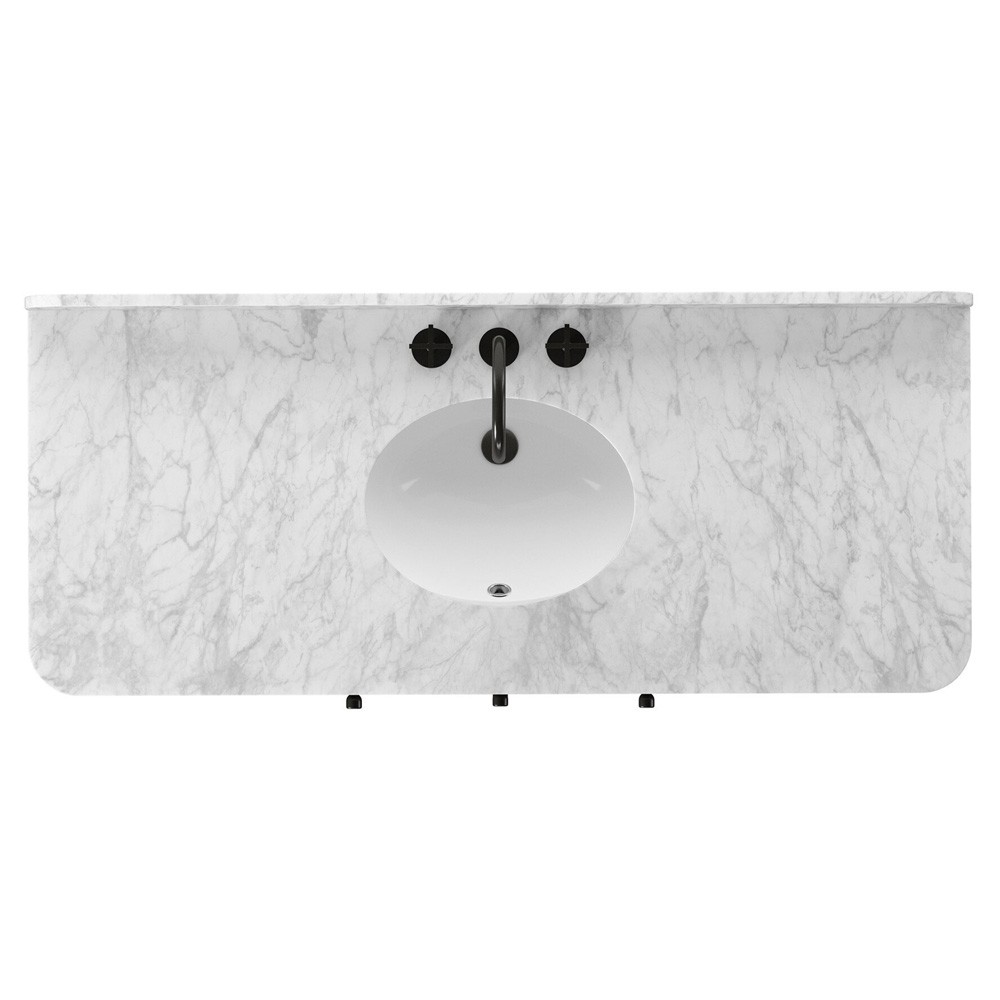 Malden Modern Classic White Marble Brown Oak Reeded Wide Vanity Sink - 55"|