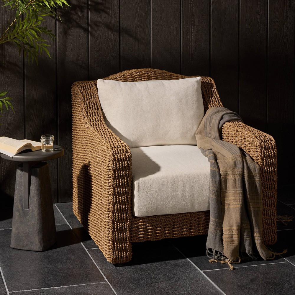 Marina Coastal Beach Cream Woven Outdoor Lounge Chair|