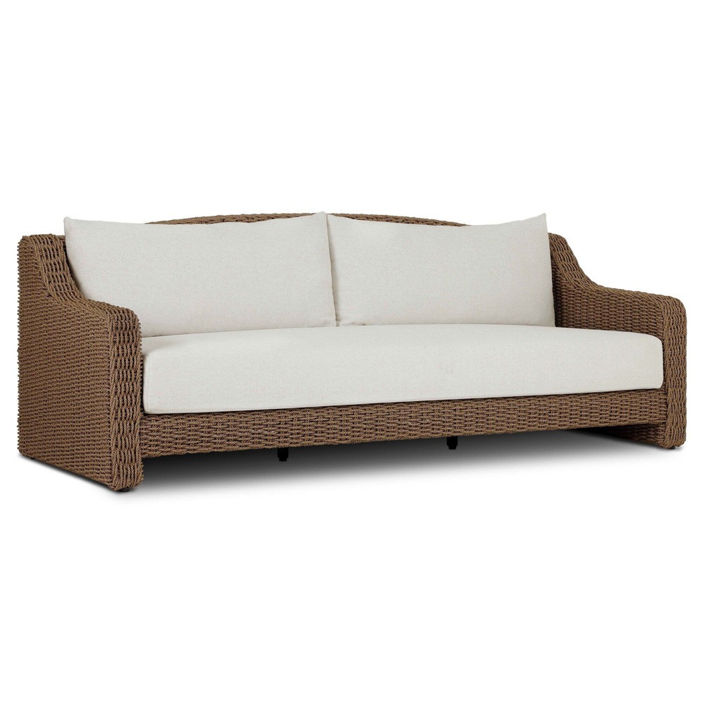 Marina Coastal Beach Cream Woven Outdoor Sofa - 93"|