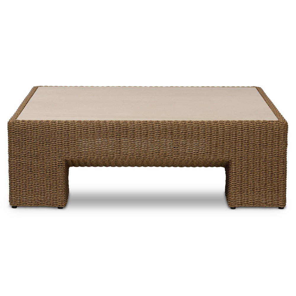 Maris Coastal Beach Beige Stone Woven Outdoor Coffee Table|
