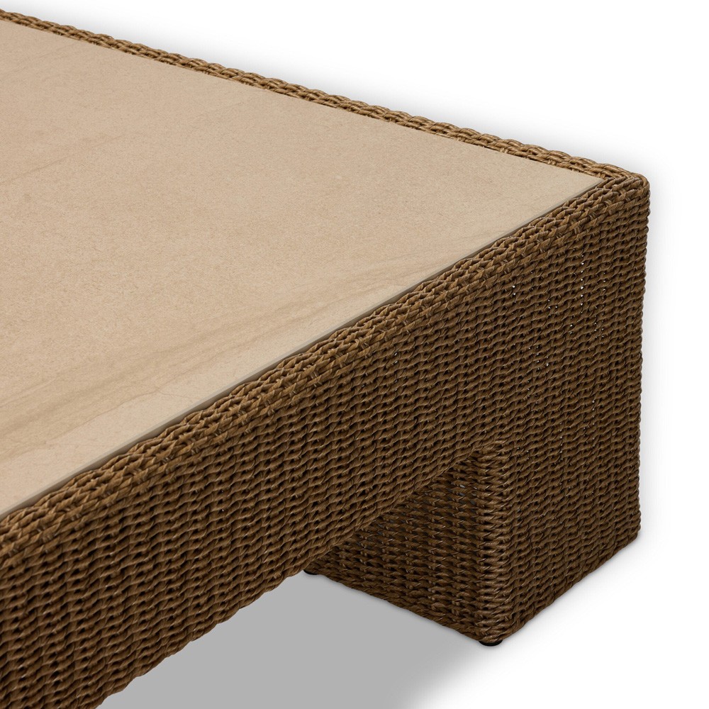 Maris Coastal Beach Beige Stone Woven Outdoor Coffee Table|