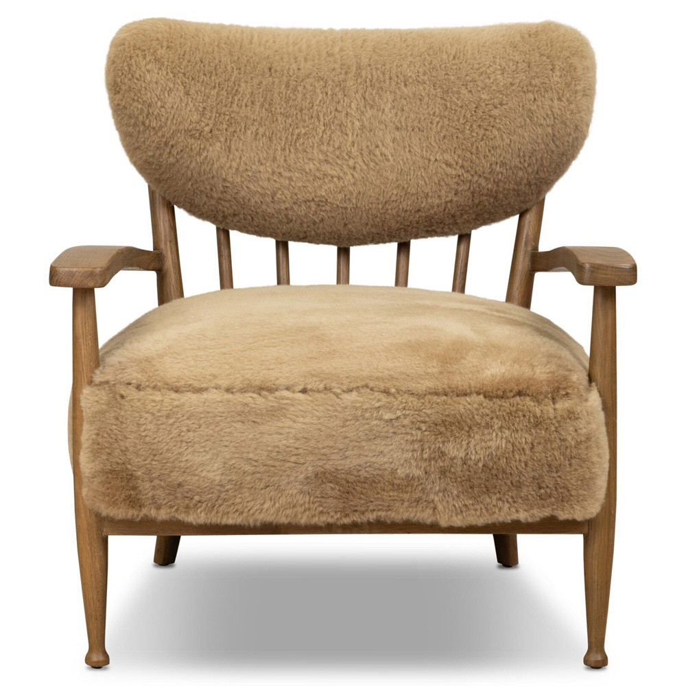 Marisol Updated Traditional Beige Shearling Wing Arm Chair|