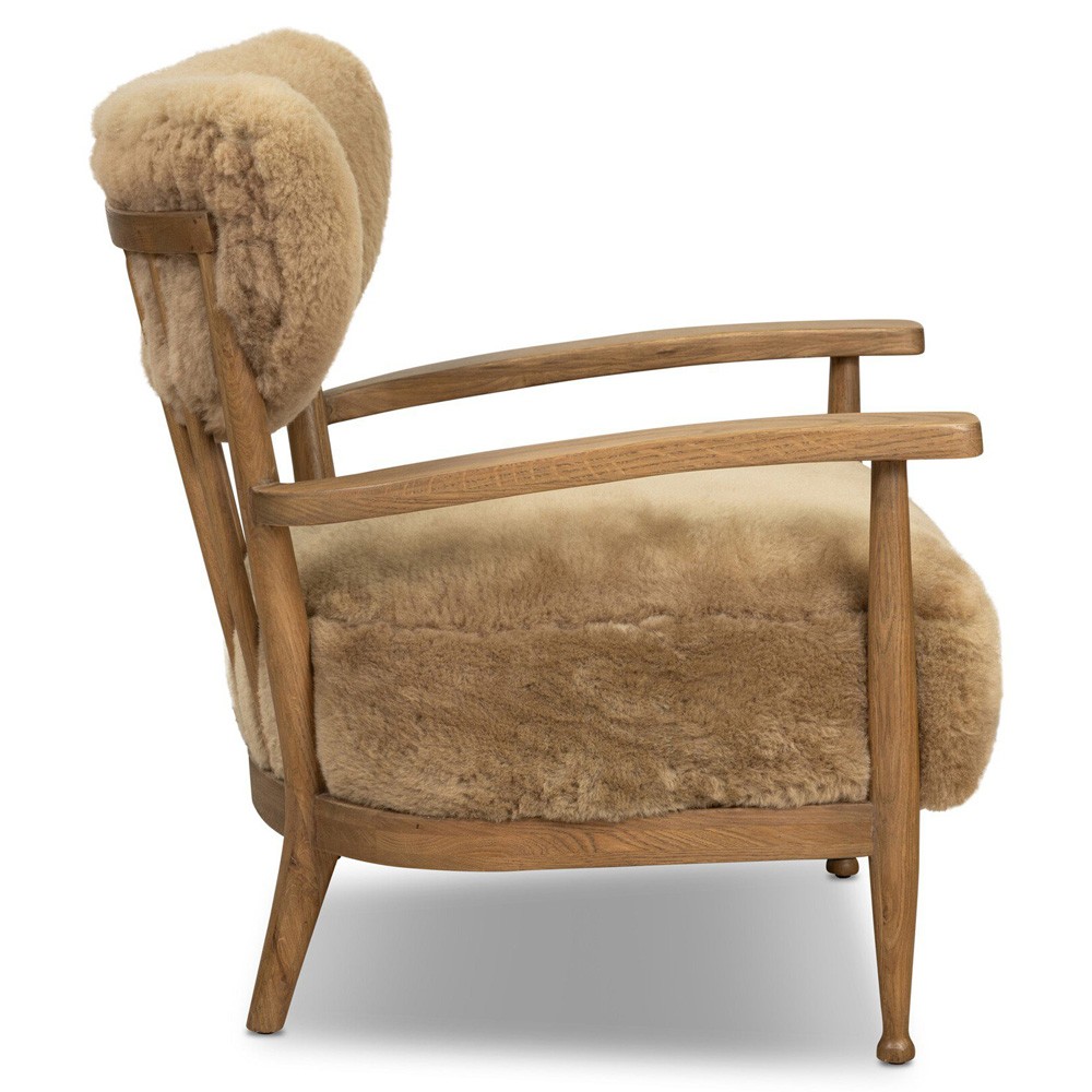 Marisol Updated Traditional Beige Shearling Wing Arm Chair|