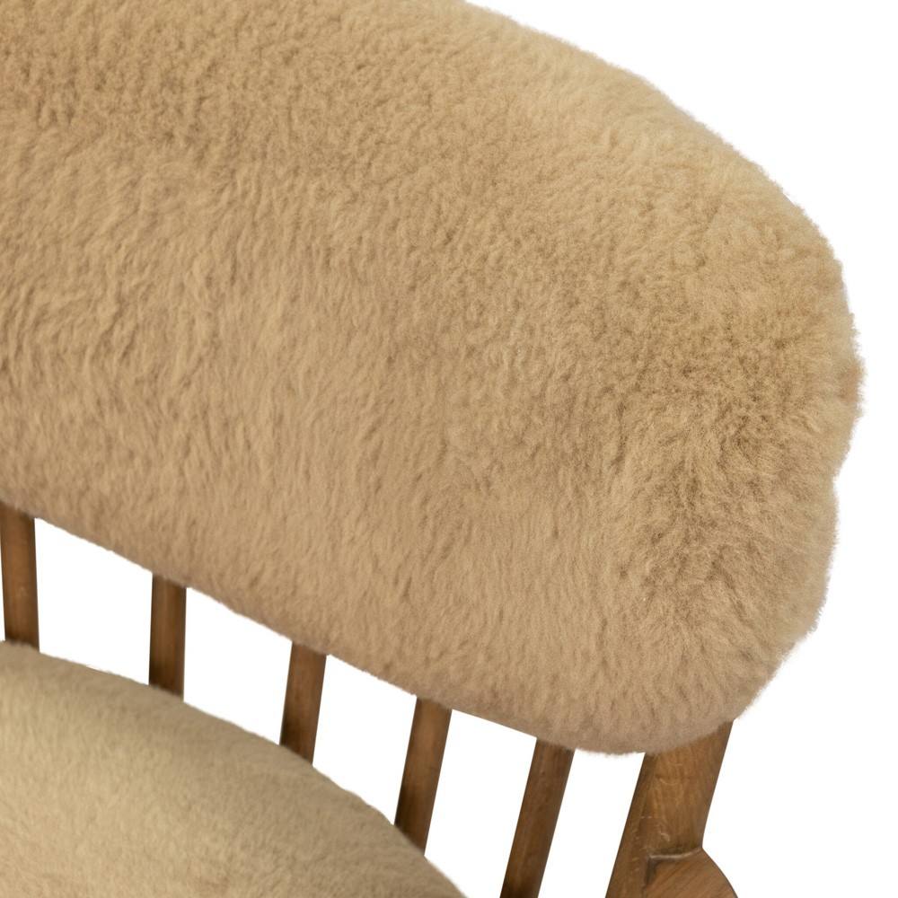 Marisol Updated Traditional Beige Shearling Wing Arm Chair|