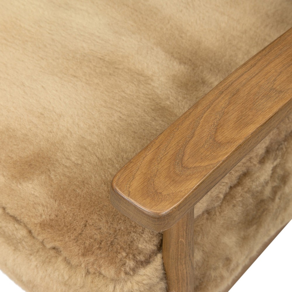 Marisol Updated Traditional Beige Shearling Wing Arm Chair|