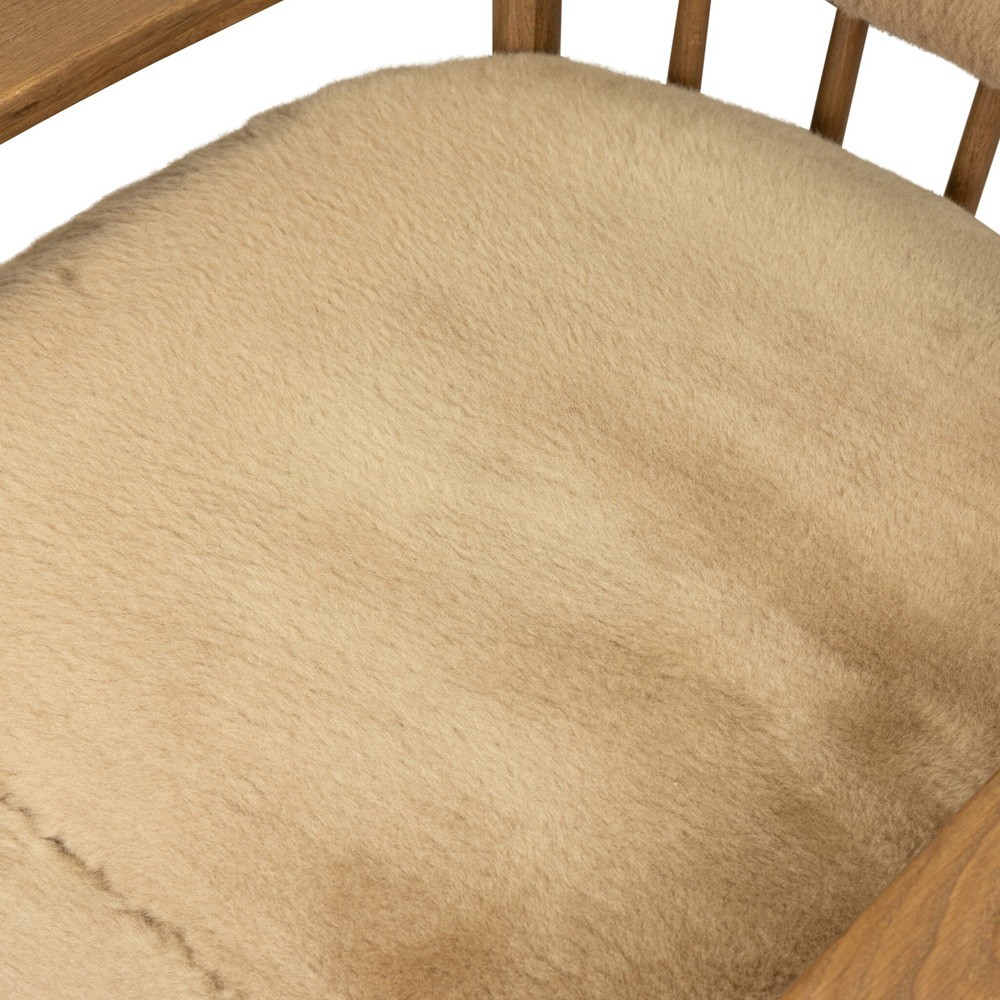 Marisol Updated Traditional Beige Shearling Wing Arm Chair|