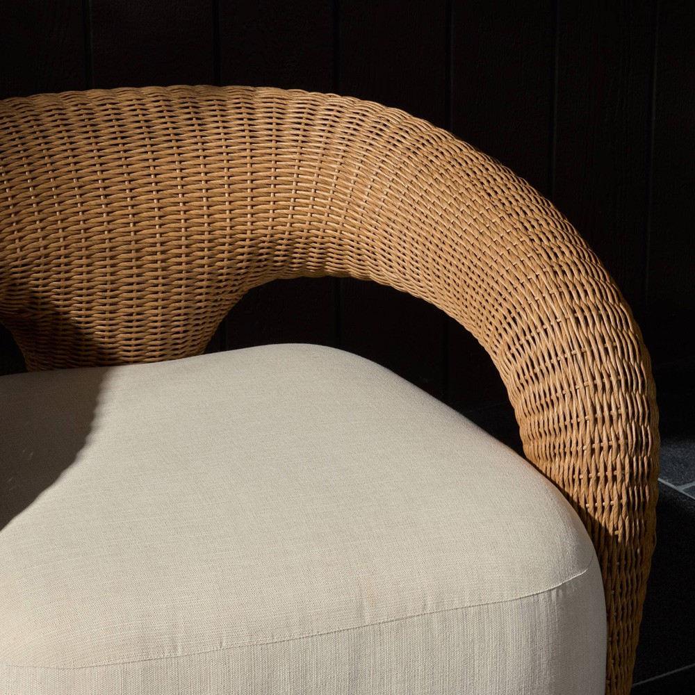 Mazie Coastal Beach Cream Woven Outdoor Swivel Chair|