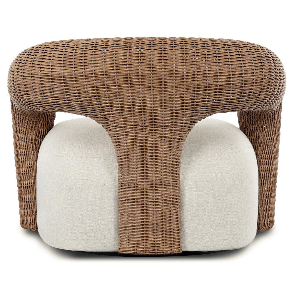 Mazie Coastal Beach Cream Woven Outdoor Swivel Chair|