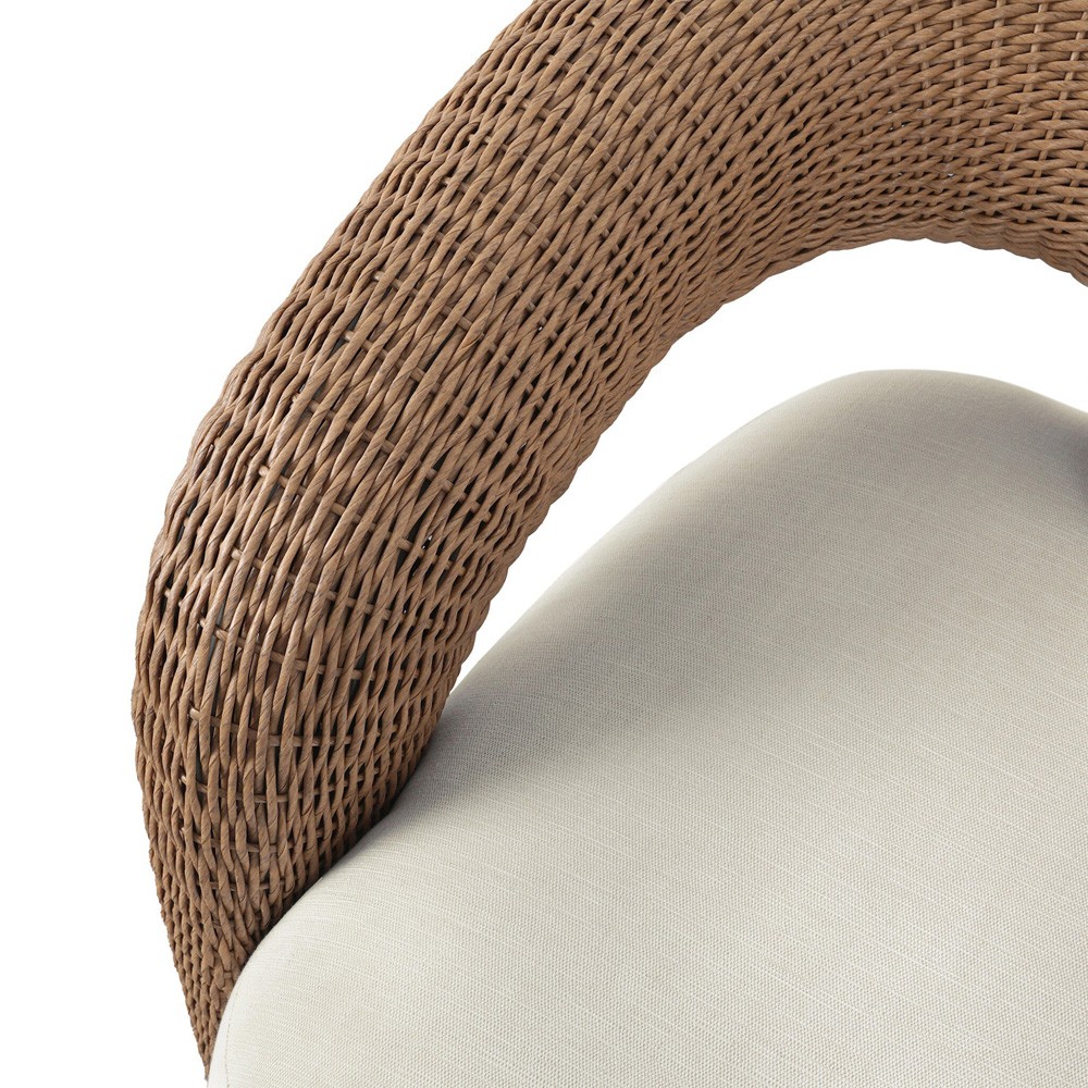 Mazie Coastal Beach Cream Woven Outdoor Swivel Chair|