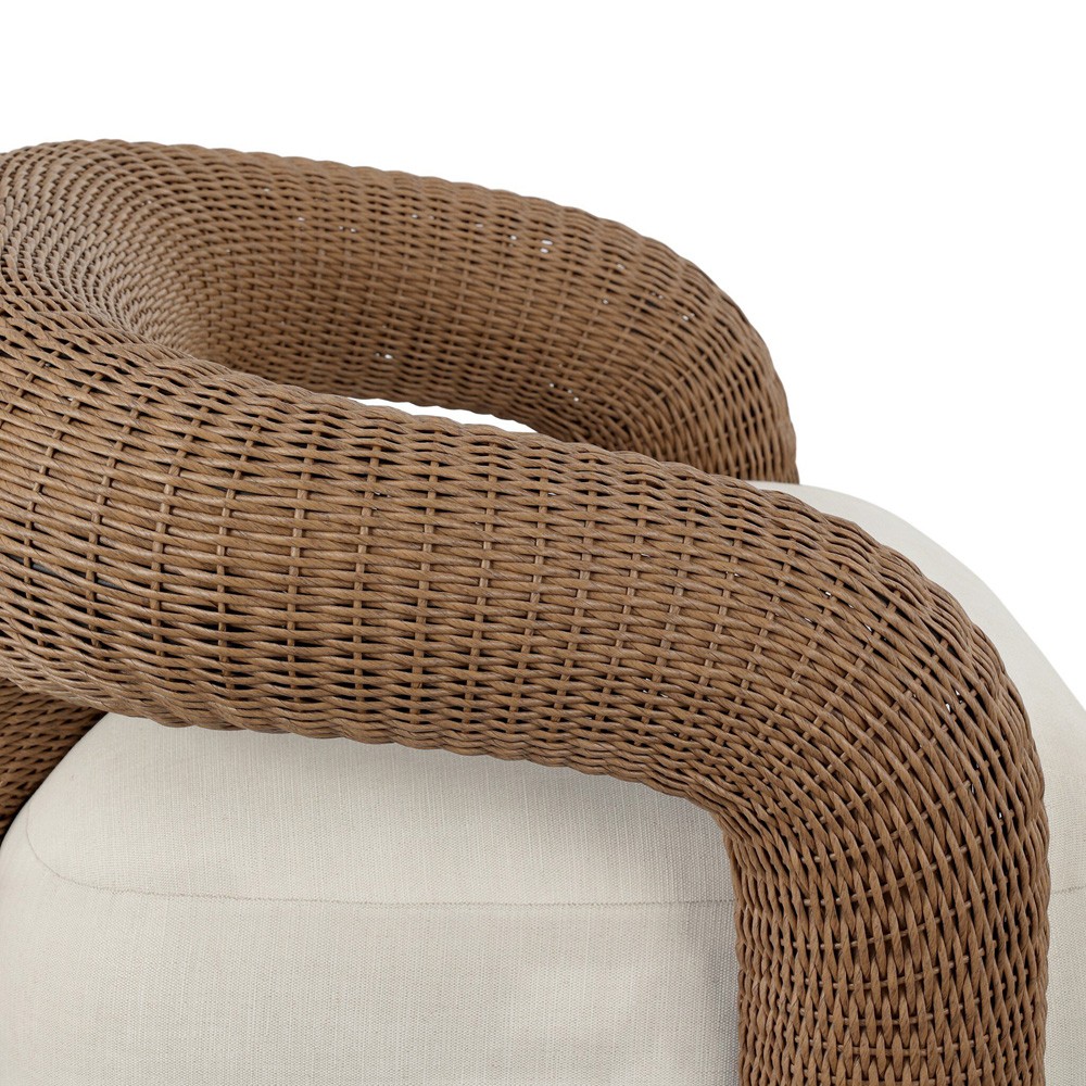 Mazie Coastal Beach Cream Woven Outdoor Swivel Chair|