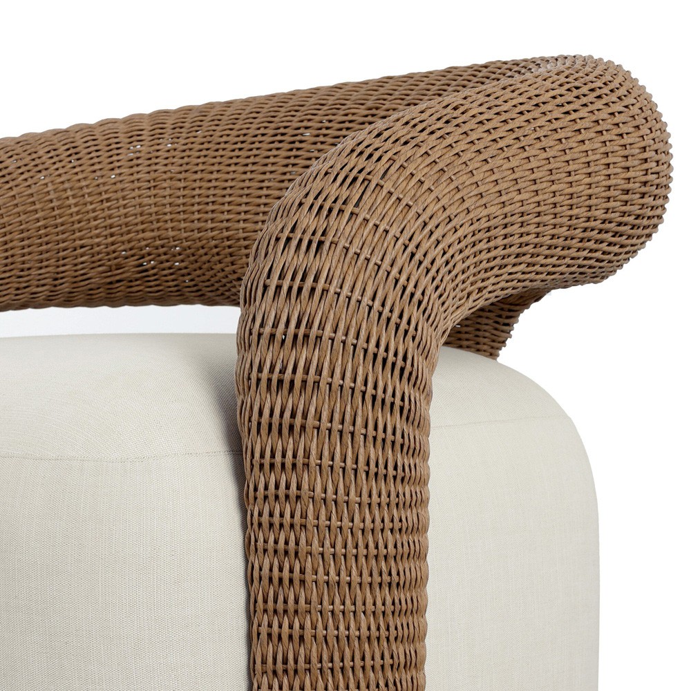Mazie Coastal Beach Cream Woven Outdoor Swivel Chair|