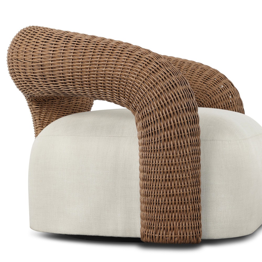 Mazie Coastal Beach Cream Woven Outdoor Swivel Chair|