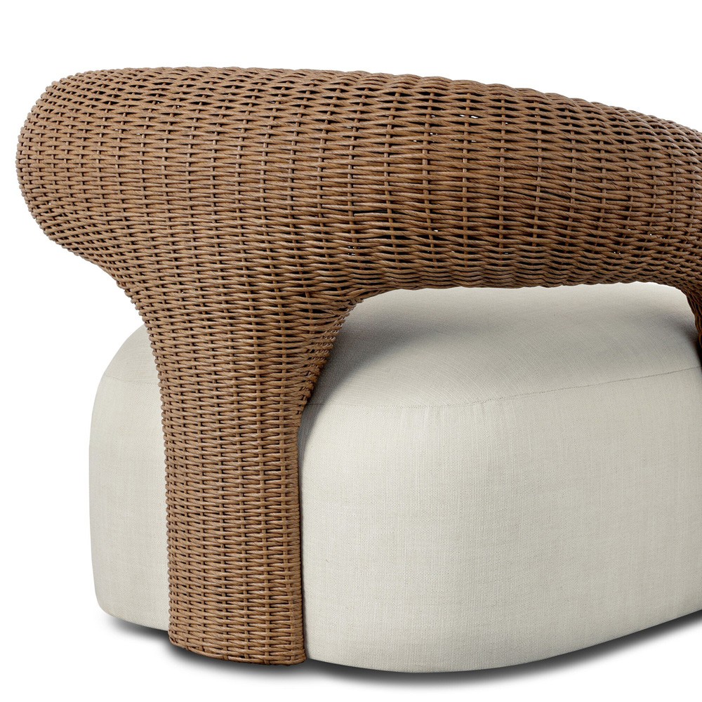 Mazie Coastal Beach Cream Woven Outdoor Swivel Chair|
