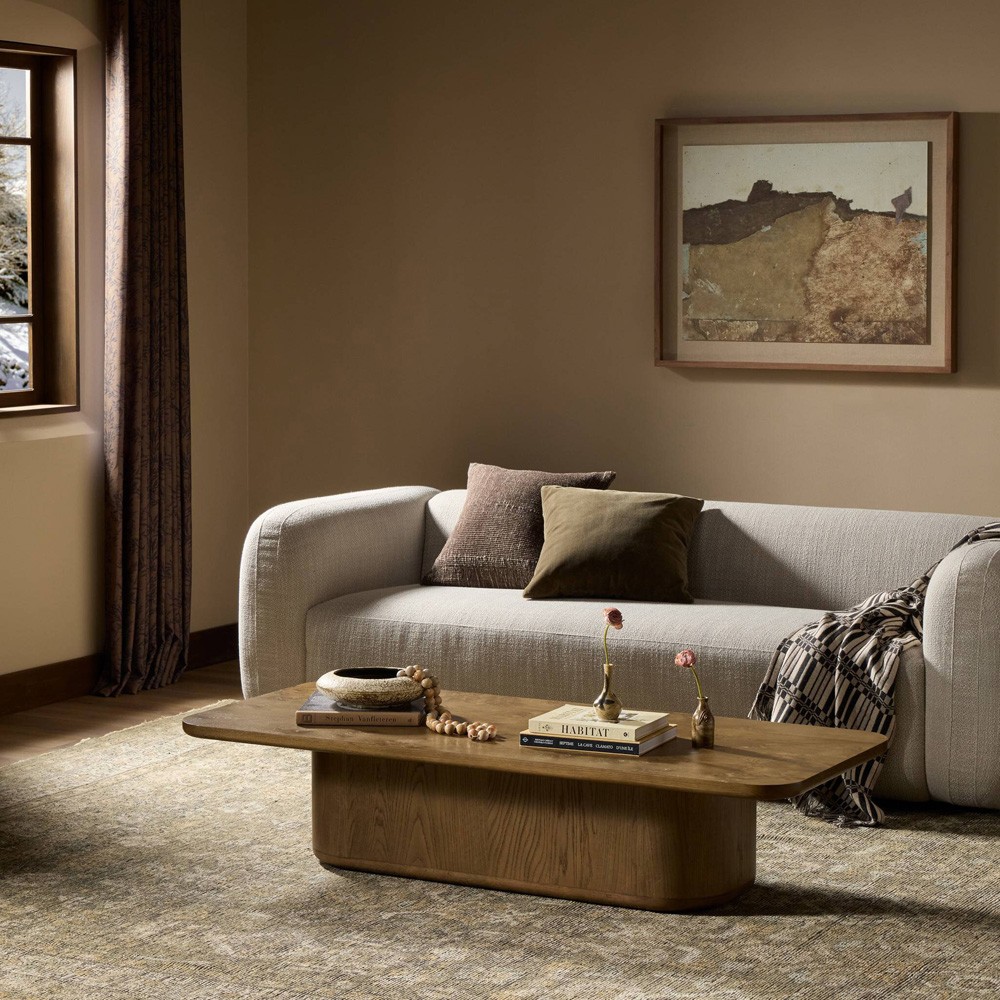 Morley Modern Classic Brown Burl Oak Rectangular Coffee Table|