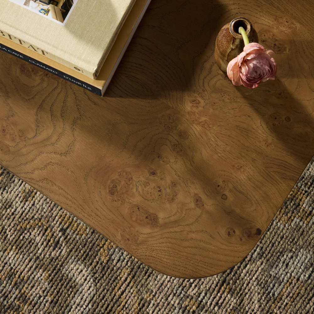 Morley Modern Classic Brown Burl Oak Rectangular Coffee Table|