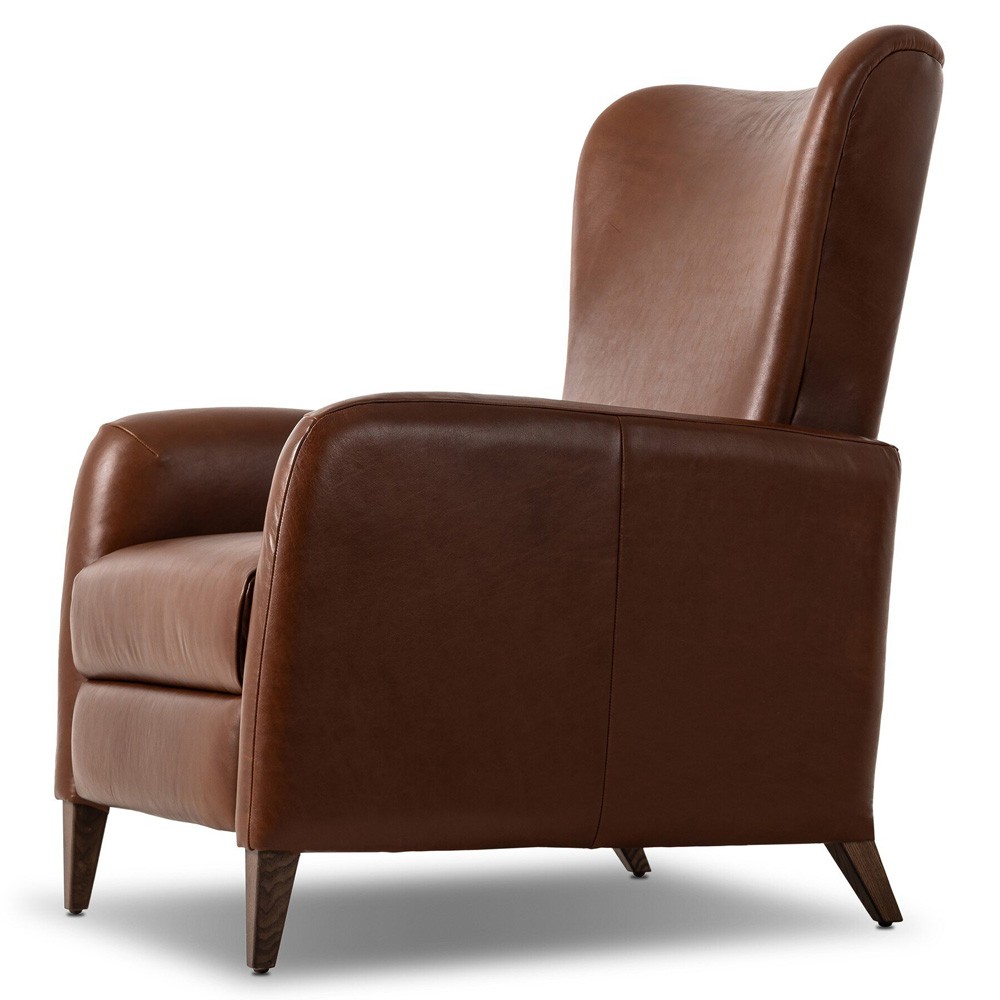 Neera Updated Traditional Brown Leather Wingback Recliner|