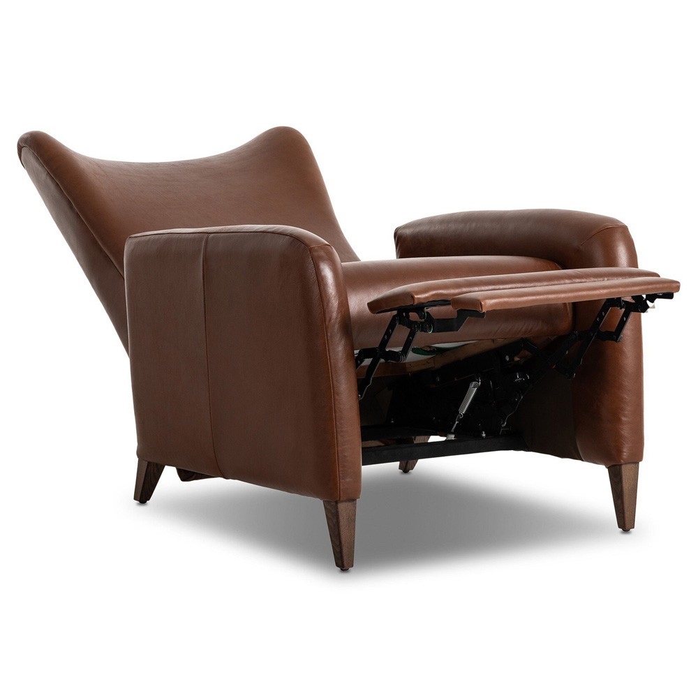 Neera Updated Traditional Brown Leather Wingback Recliner|