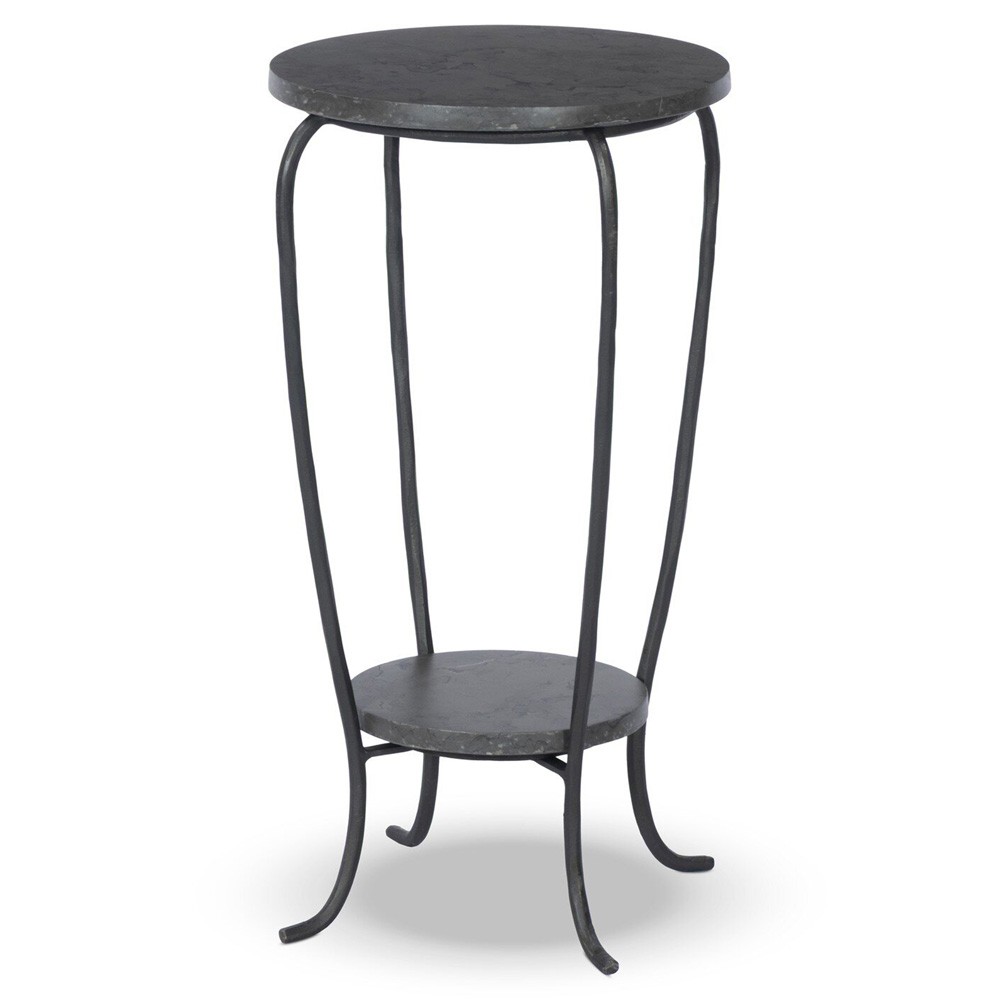 Nina Updated Traditional Grey Marble Black Iron Drink Table|