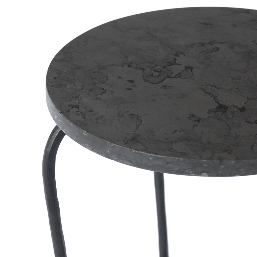 Nina Updated Traditional Grey Marble Black Iron Drink Table|